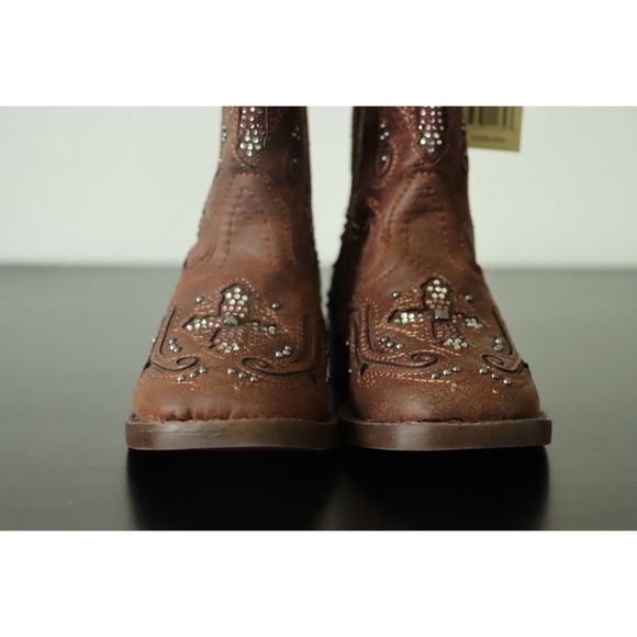 Roper Girls 6 Western Faith Boot Brown Cross Cowgirl Vintage Style Boot - Picture 3 of 10